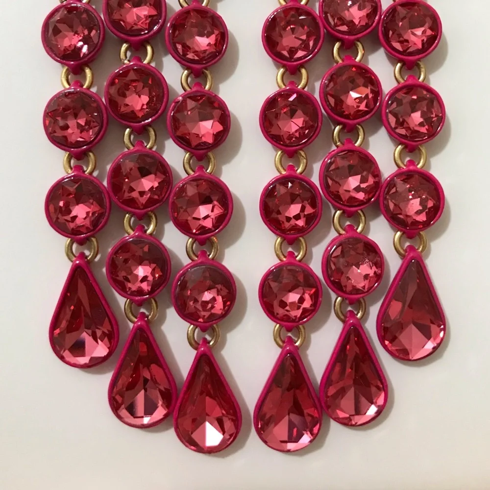 NWT J. Crew Sparkly Waterfall Earrings, Statement Sparkle Prom Formal Dance Red - Picture 5 of 12